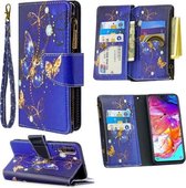 Voor Samsung Galaxy A70 Gekleurde Tekening Patroon Rits Horizontale Flip Leren Case met Houder & Kaartsleuven & Portemonnee (paarse Vlinder)