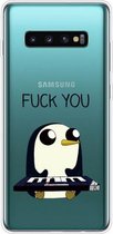 Voor Samsung Galaxy S10 + gekleurd tekenpatroon zeer transparant TPU beschermhoes (pinguïn)