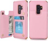 Voor Galaxy S9 + POLA TPU + PC Plating Volledige dekking Beschermhoes met houder & kaartsleuven en fotolijst (roze)