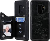 Voor Galaxy S10 Plus vlinder reliëfpatroon schokbestendig beschermhoes met houder & kaartsleuven en fotolijst (zwart)