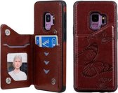 Voor Galaxy S9 vlinder reliëfpatroon schokbestendig beschermhoes met houder en kaartsleuven en fotolijst (bruin)