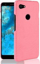 Schokbestendige krokodillentextuur pc + PU-hoes voor Google Pixel 3a (roze)