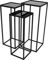 Lux - bijzettafel vierkant- zwart - metaal - 31x31x75 - set van 3