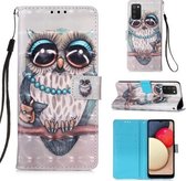 Voor Samsung Galaxy A02s (EU-versie) 3D-schilderij Horizontale flip lederen tas met houder & kaartsleuf & portemonnee & lanyard (schattige uil)