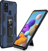 Voor Samsung Galaxy A21s Soldier Armor Shockproof TPU + PC Magnetische beschermhoes met houder (blauw)