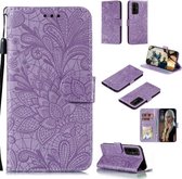 Voor Huawei Honor 30 Pro Kant Bloem Embossing Patroon Horizontale Flip Leren Case, met Houder & Kaartsleuven & Portemonnee & Fotolijst & Lanyard (Paars)