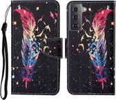 Voor Samsung Galaxy S21 + 5G Gekleurde Tekening Patroon Horizontale Flip Leren Case met Houder & Kaartsleuven & Portemonnee & Lanyard (Veer)