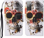 Voor Samsung Galaxy S20 FE Gekleurde Tekening Patroon Horizontale Flip Leren Case met Houder & Kaartsleuven & Portemonnee & Lanyard (Bloem Schedel)