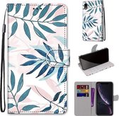 Gekleurde tekening Cross Texture Horizontale Flip PU lederen tas met houder & kaartsleuven & portemonnee & lanyard voor iPhone XR (roze groen blad)