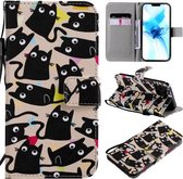 Horizontale leren flip-hoes met houder en kaartsleuf en draagkoord voor iPhone 12/12 Pro (kat) schilderen