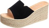 Eenvoudige effen kleur Wild Wedge Sandals Pantoffels, schoenmaat: 35 (zwart)
