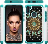 Voor Samsung Galaxy A11 Gekleurd tekenpatroon met Diamond PC + TPU beschermhoes (halve vlinder)