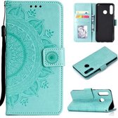 Voor Huawei P30 Lite Totem Bloem Reliëf Horizontale Flip TPU + PU lederen tas met houder & kaartsleuven & portemonnee (groen)