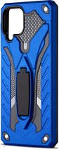 Samsung Galaxy A12 Hoesje - Mobigear - Armor Stand Serie - Hard Kunststof Backcover - Blauw - Hoesje Geschikt Voor Samsung Galaxy A12