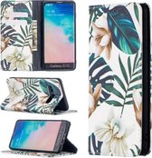 Voor Samsung Galaxy S10 Gekleurd Tekenpatroon Onzichtbaar Magnetisch Horizontaal Flip PU-lederen Case met Houder & Kaartsleuven & Portemonnee (Rode Bladeren)