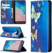 Voor Samsung Galaxy S10 Plus gekleurde tekening patroon onzichtbare magnetische horizontale flip PU lederen tas met houder & kaartsleuven & portemonnee (gouden vlinders)