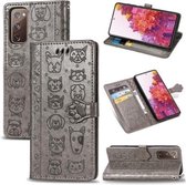 Voor Galaxy S20 FE / S20 Lite Leuke Kat en Hond Reliëf Horizontale Flip Leren Case met Beugel / Kaartsleuf / Portemonnee / Lanyard (Grijs)