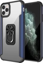 PC + TPU + metalen schokbestendige beschermhoes met ringhouder voor iPhone 11 Pro Max (marineblauw)