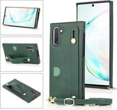 Voor Samsung Galaxy Note 10 polsband PU + TPU schokbestendige beschermhoes met crossbody lanyard & houder & kaartsleuf (groen)