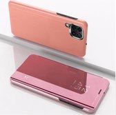 Voor Samsung Galaxy A42 vergulde spiegel horizontale flip lederen tas met houder (rose goud)