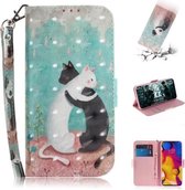 3D Schilderen Patroon Gekleurde Tekening Horizontale Flip Leren Case met Houder & Kaartsleuven & Portemonnee Voor LG V40 ThinQ (Zwart Wit Kat)