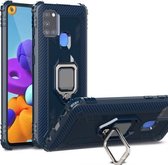 Voor Samsung Galaxy M31 koolstofvezel beschermhoes met 360 graden roterende ringhouder (blauw)