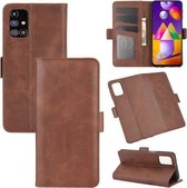 Voor Samsung Galaxy M31s Dubbelzijdige magnetische gesp Horizontale flip lederen tas met houder & kaartsleuven en portemonnee (bruin)