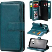 Voor Samsung Galaxy A20e multifunctionele magnetische koperen gesp horizontale flip effen kleur lederen tas met 10 kaartsleuven & portemonnee & houder & fotolijst (donkergroen)