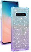 Voor Samsung Galaxy S10 Plus gradiënt glitter poeder schokbestendig TPU beschermhoes (blauw paars)