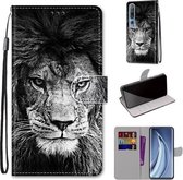 Voor Xiaomi Mi 10 Pro 5G Gekleurde Tekening Cross Textuur Horizontale Flip PU Lederen Case met Houder & Kaartsleuven & Portemonnee & Lanyard (Zwart Wit Leeuwenkop)