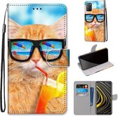Voor Xiaomi Poco M3 Gekleurde Tekening Cross Textuur Horizontale Flip PU Lederen Case met Houder & Kaartsleuven & Portemonnee & Lanyard (Kat Drinken Soda)