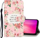 Voor Xiaomi Redmi Note 8 3D Gekleurde Tekening Horizontale Flip PU Leather Case met Houder & Kaartsleuven & Portemonnee (Rose Flower)
