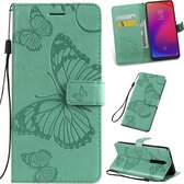 Geperst afdrukken Vlinderpatroon Horizontale flip PU lederen hoes met houder & kaartsleuven & portemonnee & draagkoord voor Xiaomi Mi 9T & Mi 9T Pro & Redmi K20 & K20 Pro (groen)