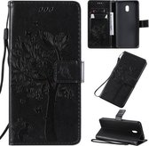 Voor Xiaomi Redmi 8A Boom & Kat Patroon Geperst Afdrukken Horizontale Flip PU Lederen Case met Houder & Kaartsleuven & Portemonnee & Lanyard (Zwart)