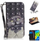 Voor Xiaomi Redmi Note 9 / Redmi 10X 4G 3D Geschilderd Patroon Magnetische Aantrekkelijkheid Horizontale Flip Leren Case met Houder & Kaartsleuf & Portemonnee & Lanyard (Embrace Cat)