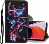 Voor Xiaomi Mi 10 5G Gekleurd tekeningpatroon Horizontale flip lederen hoes met houder & kaartsleuven & portemonnee (fluorescerende vlinder)