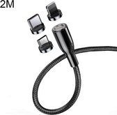 CAFELE Zhen Magnetic Series 3 in 1 USB naar 8 Pin + Micro USB + USB-C / Type-C ronde kop Magnetische zuigkracht Snel opladen Datakabel Lijnlengte: 2 m (zwart)