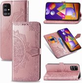 Voor Samsung Galaxy M31s Mandala Bloem Reliëf Horizontale Flip Leren Case met Beugel / Kaartsleuf / Portemonnee / Lanyard (Rose Goud)