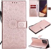 Voor Samsung Galaxy Note20 Ultra Reliëf Zonnebloem Patroon Horizontale Flip PU Leren Case met Houder & Kaartsleuven & Portemonnee & Lanyard (Rose Goud)