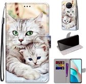 Voor Xiaomi Redmi Note 9 5G / Note 9T Gekleurde tekening Cross Texture Horizontale Flip PU lederen tas met houder & kaartsleuven & portemonnee & Lanyard (Big Cat Holding Kitten)