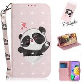 Voor LG K62 / K52 / Q52 3D Gekleurde Tekening Horizontale Flip Leren Case met Houder & Kaartsleuven & Portemonnee & Lanyard (Hart Panda)