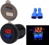 Universele auto enkele poort USB oplader stopcontact adapter 2.1A 5V IP66 met LED digitale voltmeter + 60cm kabel (rood licht)