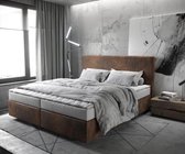 Bed Dream-Well Bruin 180x200 cm Microvezel stof met matras en topper boxspring-bed