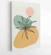 Botanical wall art vector set. Earth tone boho foliage line art drawing with abstract shape 2 - Moderne schilderijen – Vertical – 1888031887 - 80*60 Vertical