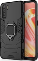 Mobigear Armor Ring Telefoonhoesje geschikt voor OPPO A91 Shockproof Hardcase Hoesje + Ringhouder - Zwart