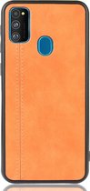 Samsung Galaxy M21 Hoesje - Mobigear - Stitch Serie - Kunstlederen Backcover - Oranje - Hoesje Geschikt Voor Samsung Galaxy M21