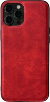 iPhone 12 Mini Lederlook Back Cover Hoesje - Leer - Siliconen - Backcover - Apple iPhone 12 Mini - Rood