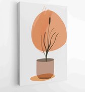 Botanical wall art vector set. Earth tone boho foliage line art drawing with abstract shape. 1 - Moderne schilderijen – Vertical – 1870333150 - 80*60 Vertical
