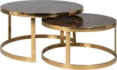 Salontafel set van 2 rond bruin/goud metaal marmer (r-000SP37445)