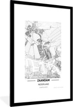 Photo encadrée - Plan de la ville Zaandam cadre photo noir avec passe partout blanc 80x120 - Plan 80x120 cm - Affiche encadrée (Décoration murale salon / chambre)